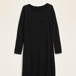 OLD NAVY Sweater-Knit Jersey Long-Sleeve T-Shirt Shift BLACK Dress (XSMALL) NEW